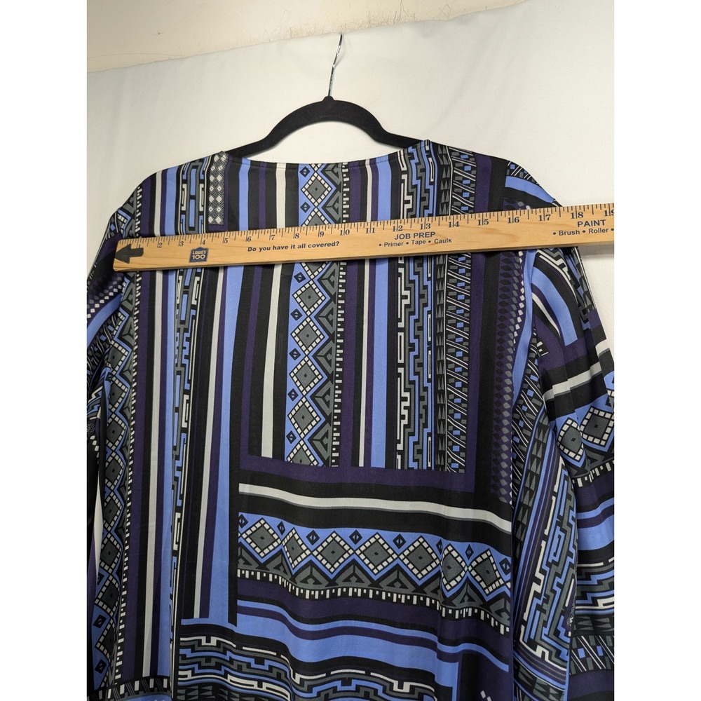 Chicos Blue Purple Geometric Tribal Print Split Neck Bubble Blouse 3/4 Sleeve - Picture 4 of 9
